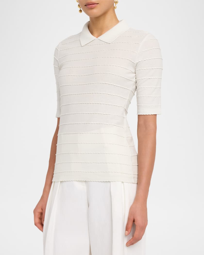Emporio Armani Scallop-Trim Cotton Jersey Tee | Neiman Marcus
