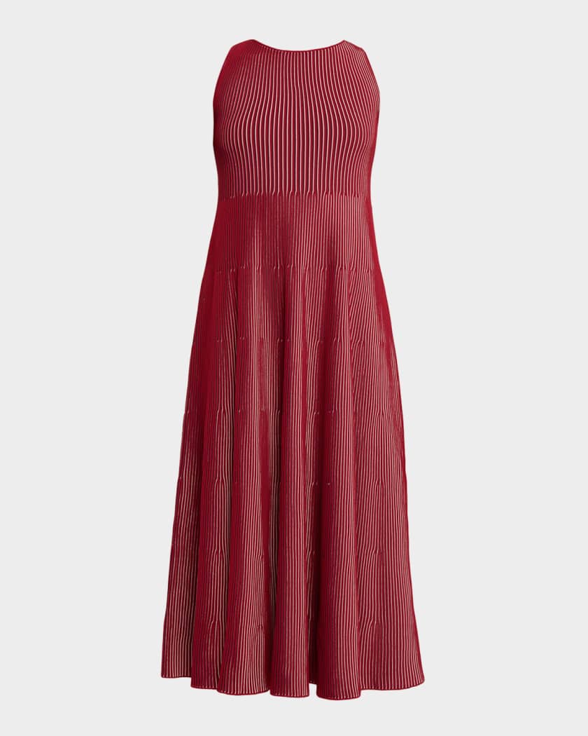 Emporio Armani Sleeveless Striped Rib Knit Maxi Dress