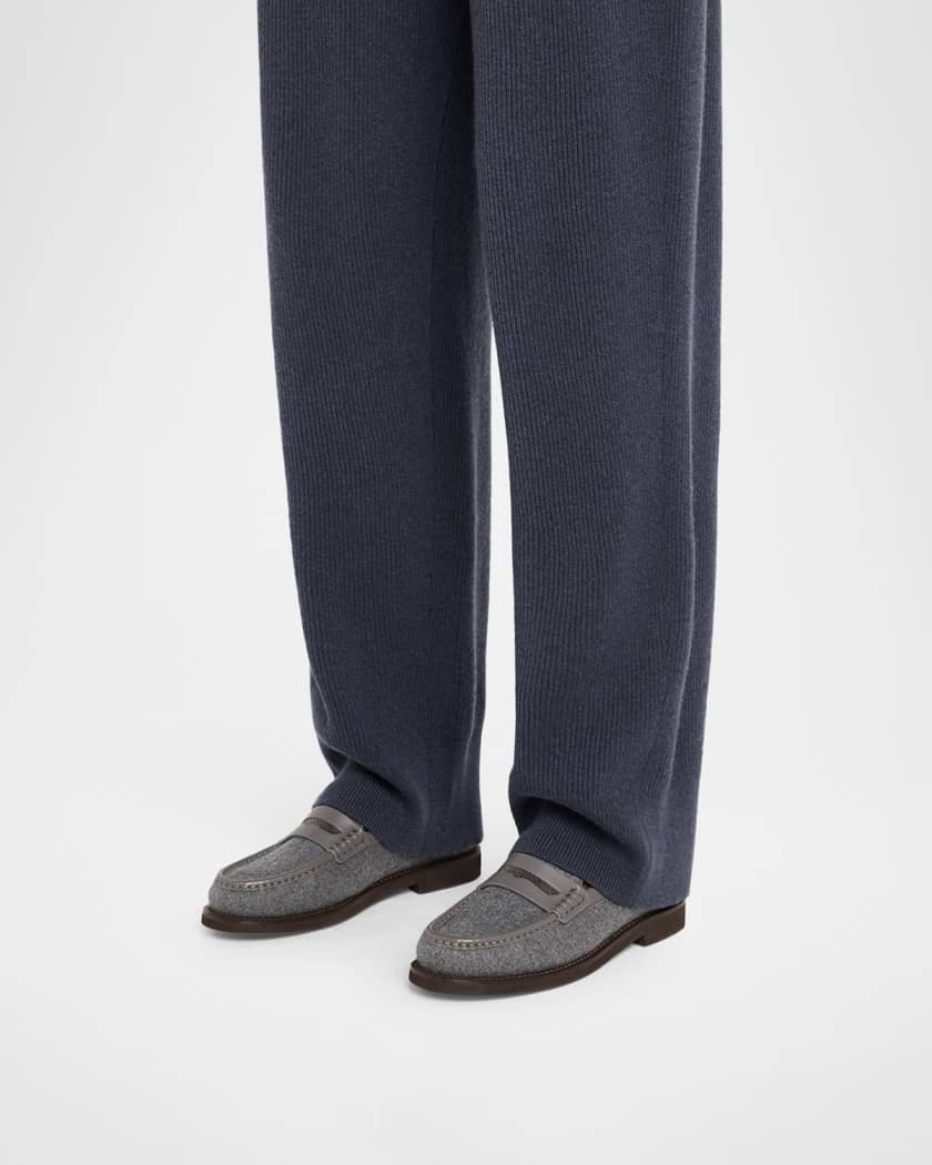【関税＆送料込み】Brunello Cucinelli Grey Loafers With Mon Brunello Cucinelli - Gray wool loafers with monil chain