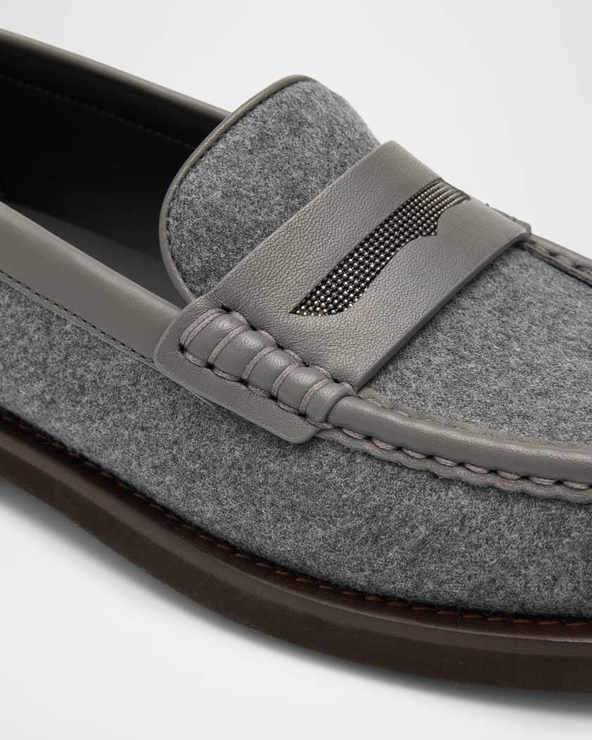 Brunello Cucinelli Felt Monili Penny Loafers | Neiman Marcus