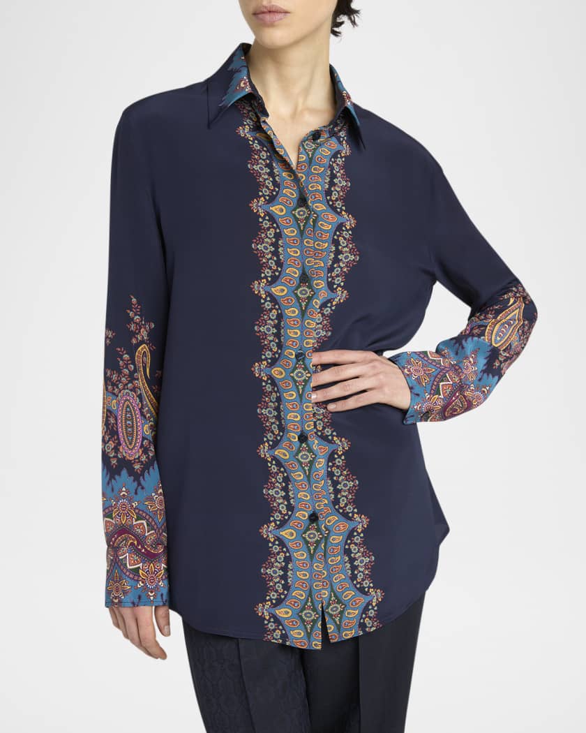 Etro Long-Sleeve Printed Silk Shirt | Neiman Marcus