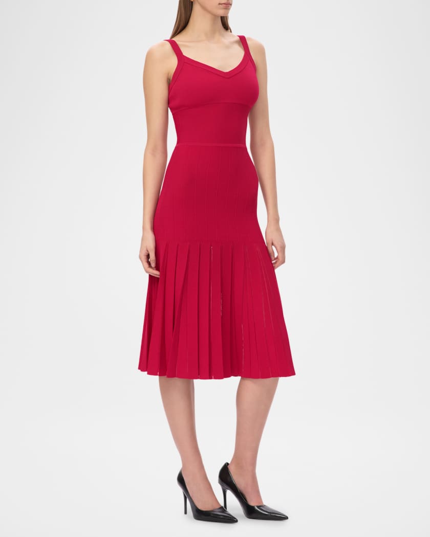 knee length dresses for ladies Long Sleeve Knit Pleated Dress – Elie Tahari