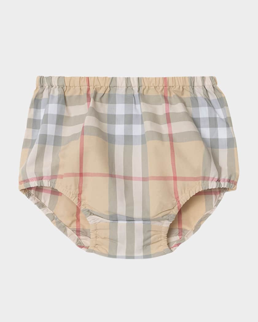 Girl's Lea Check Short-Sleeve Dress & Bloomers, Size Newborn-18M