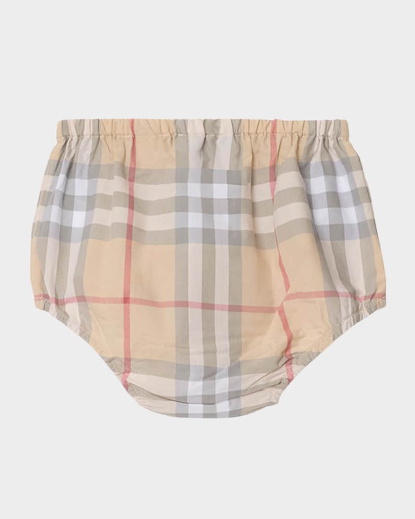 Girl's Lea Check Short-Sleeve Dress & Bloomers, Size Newborn-18M