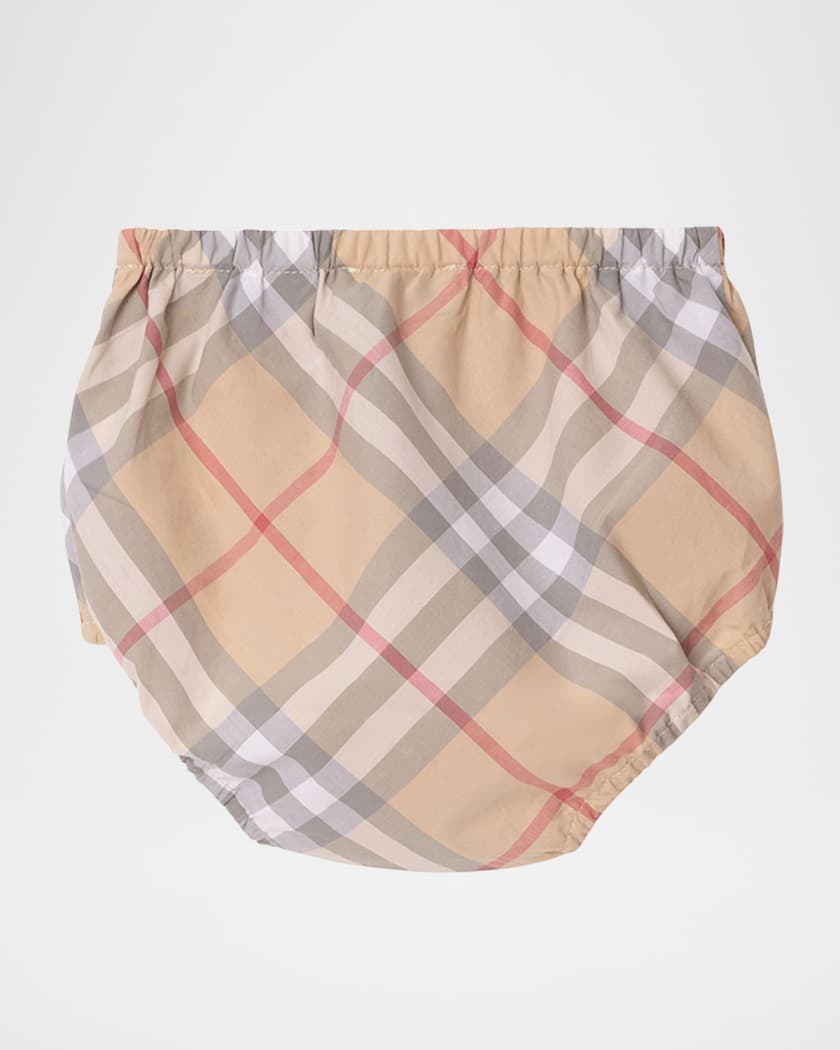 Girl's Geraldine Cotton Poplin Check Dress & Bloomers, Size Newborn-18M