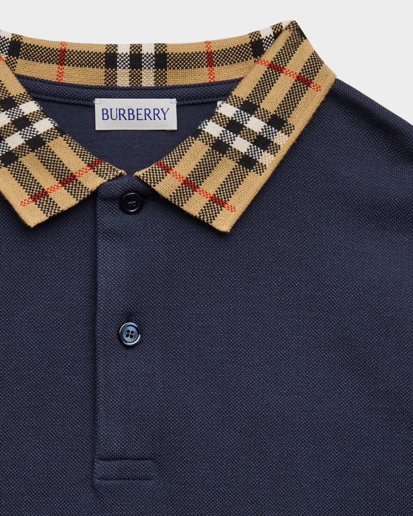 Boy's Johane Check-Collar Polo Shirt, Size 3-14