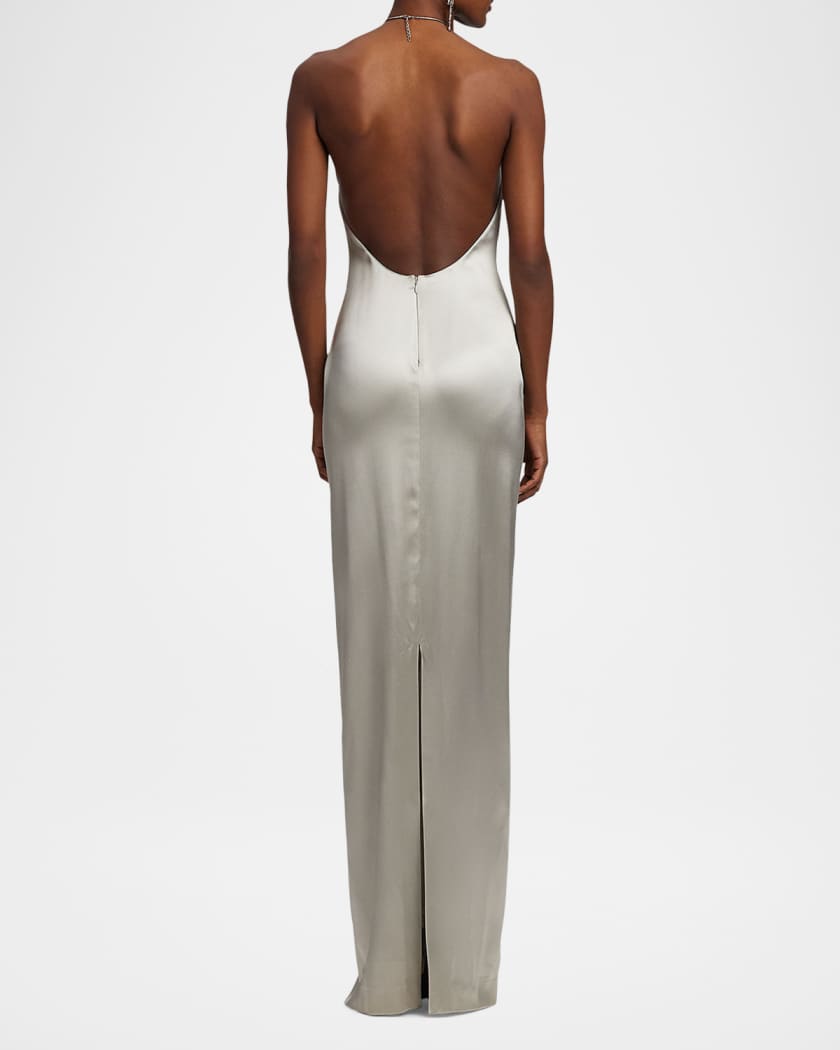 Corra Lux Stretch Satin Sleeveless Halter Gown