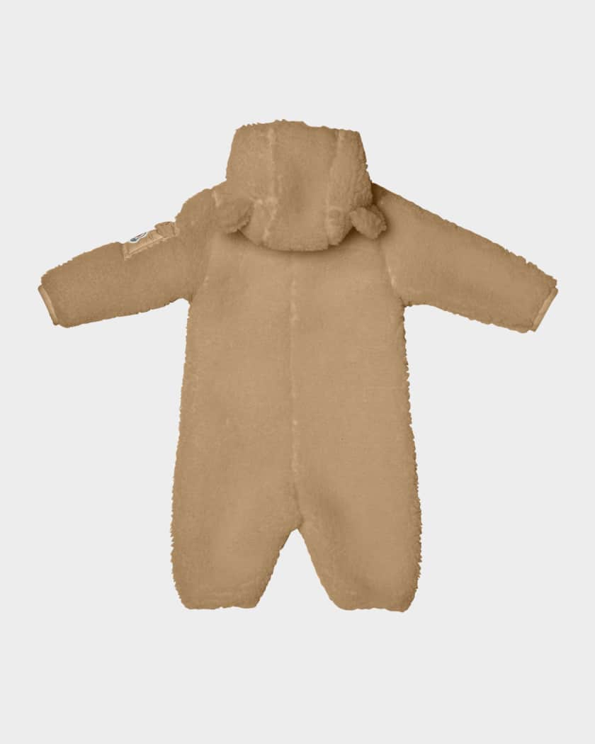 Boy's Teddy Ear Hood Zip-Front Romper, Size 1M-3