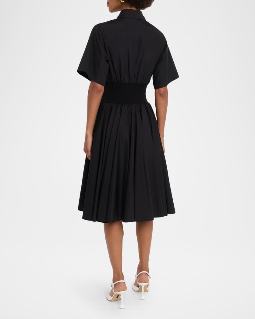 Loewe Short-Sleeve Cinched-Waist Poplin Midi Shirtdress