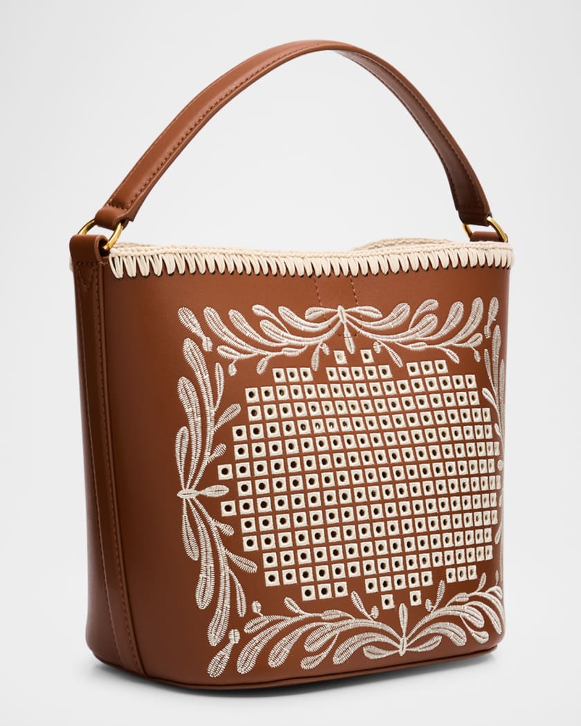 Small Eyelet Feed Shoulder Bag in Leather