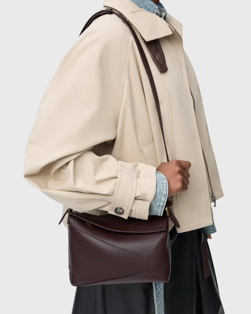 Puzzle Edge Small Top-Handle Bag in Grain Leather