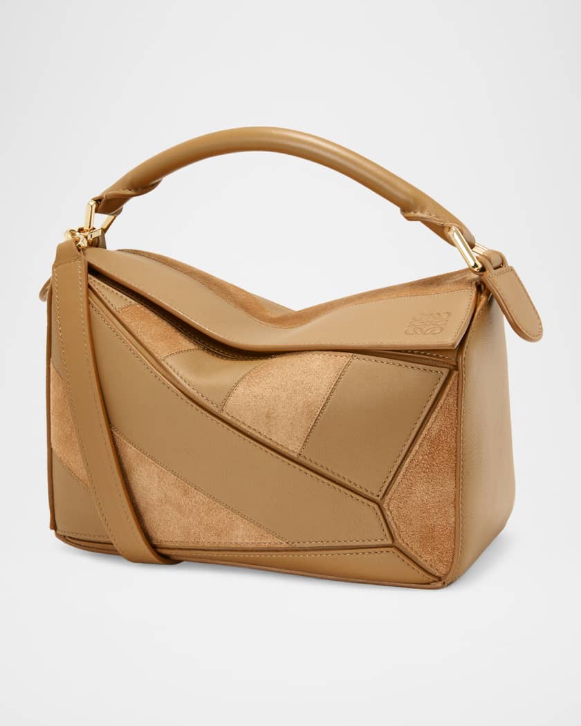 Puzzle Small Striped Top-Handle Bag in Leather & Suede