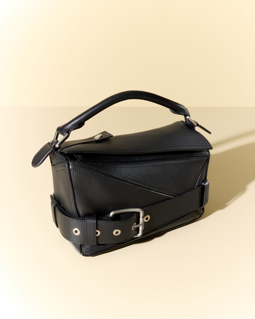 Puzzle Biker Top-Handle Bag in Shiny Leather