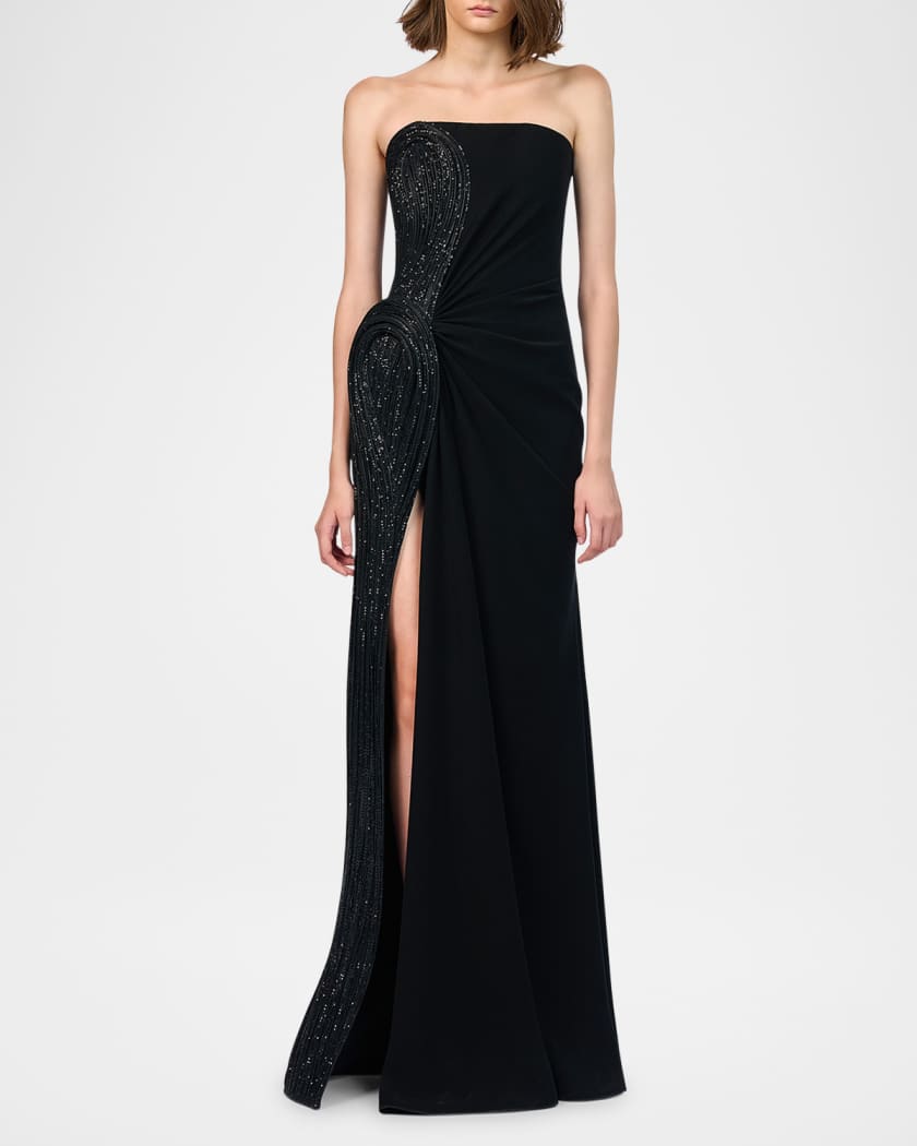Sequin Sculpted Strapless Slit Gown