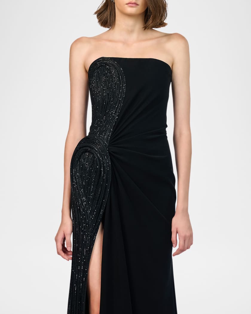 Sequin Sculpted Strapless Slit Gown