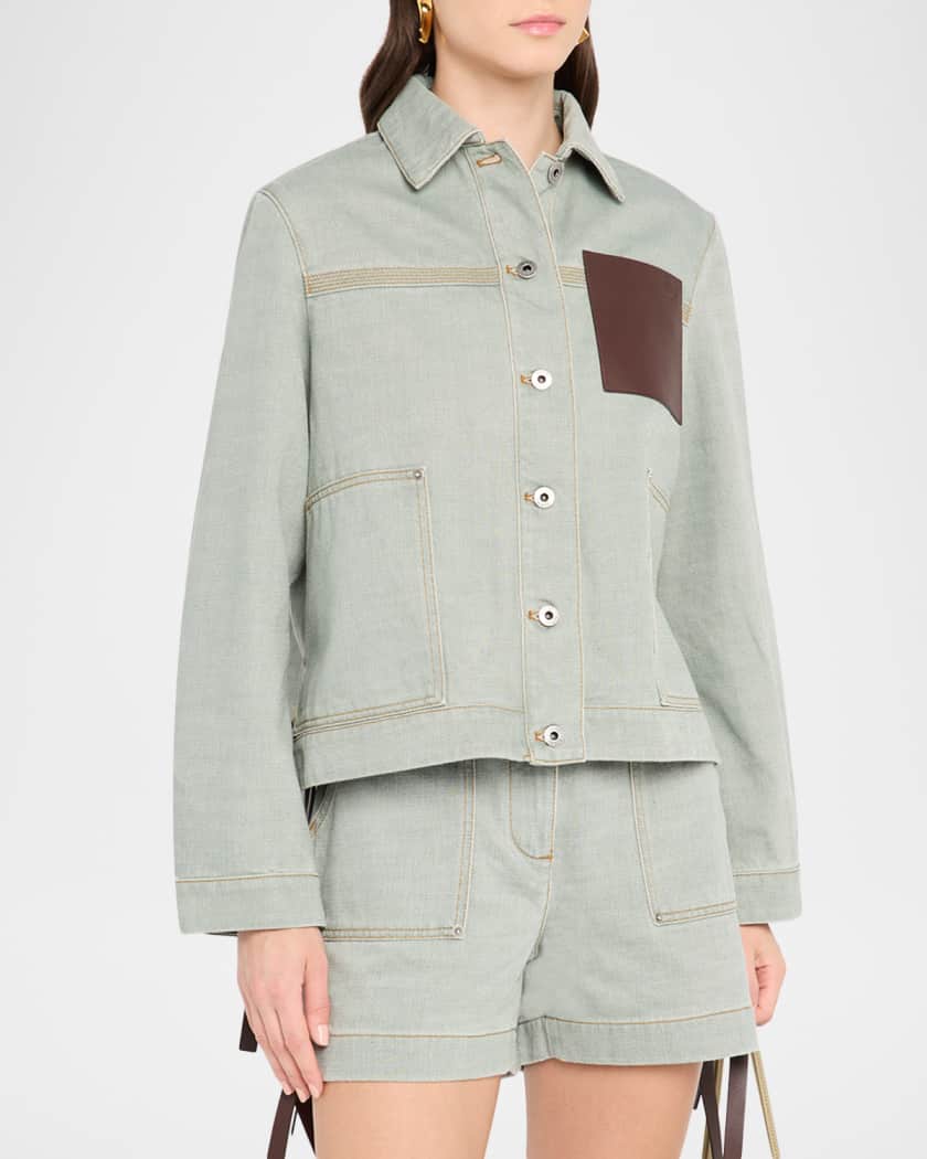 Loewe Anagram Leather Pocket Workwear Jacket | Neiman Marcus