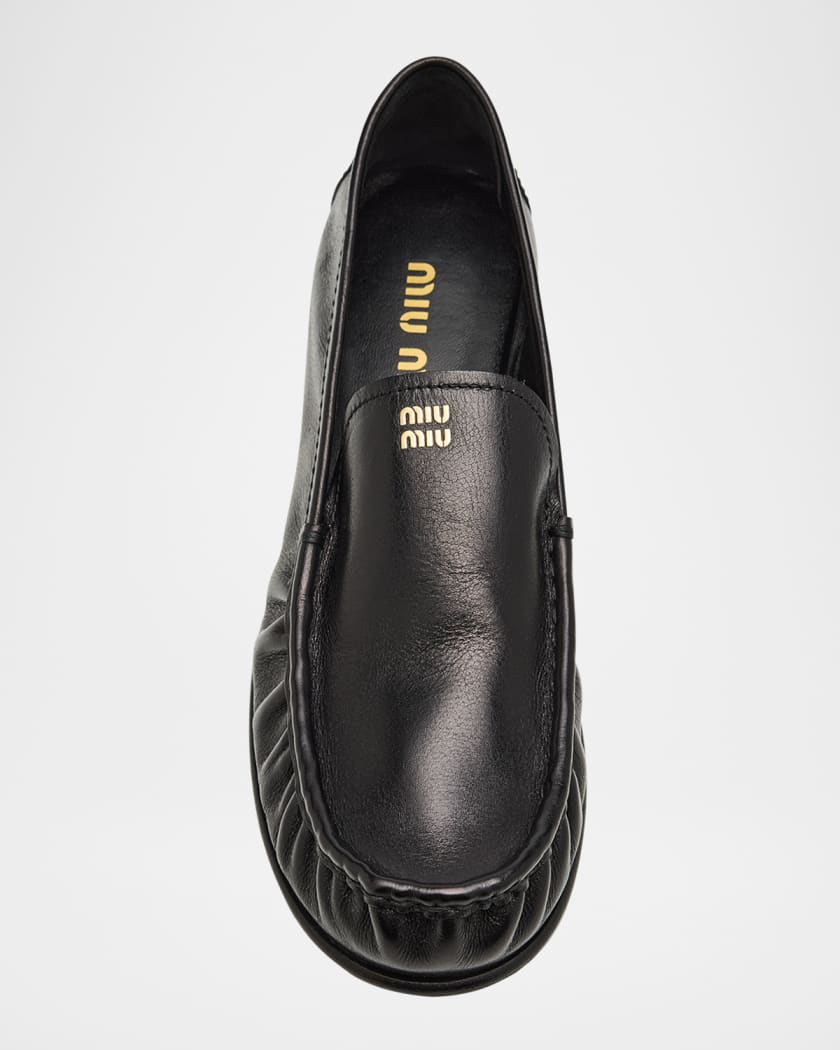 Ruched Leather Mocassin Loafers