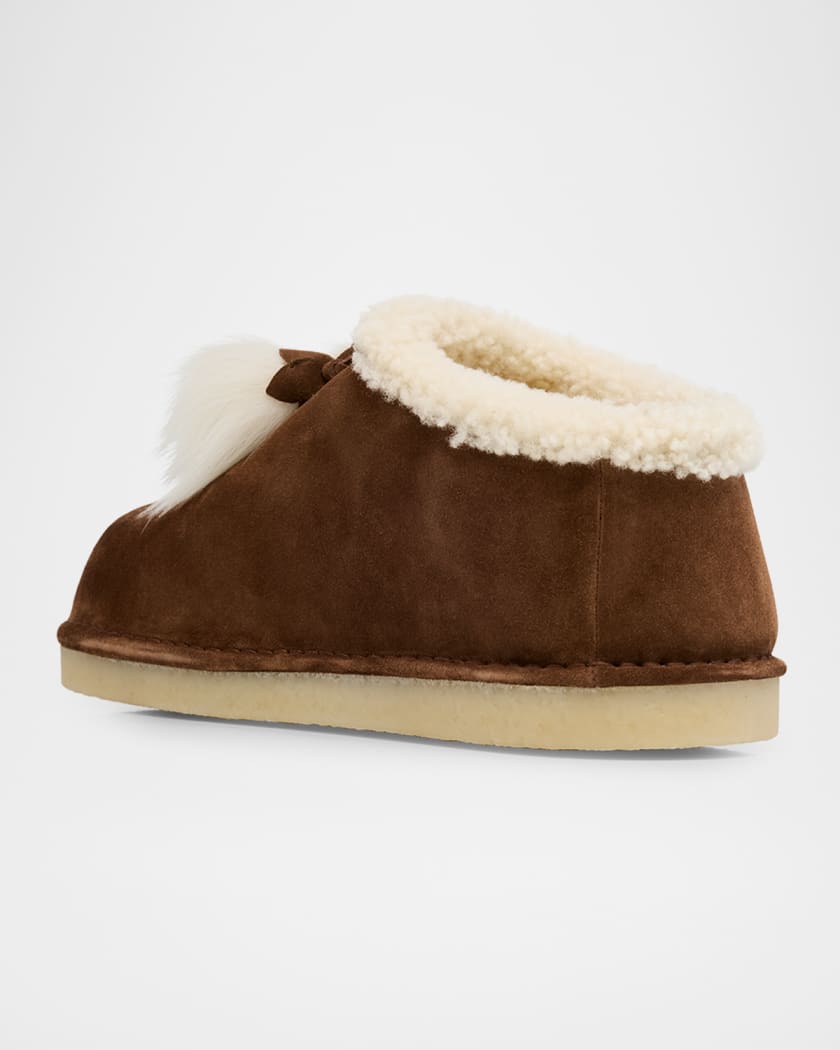 Suede Shearling-Lined Booties with Fur Tassels