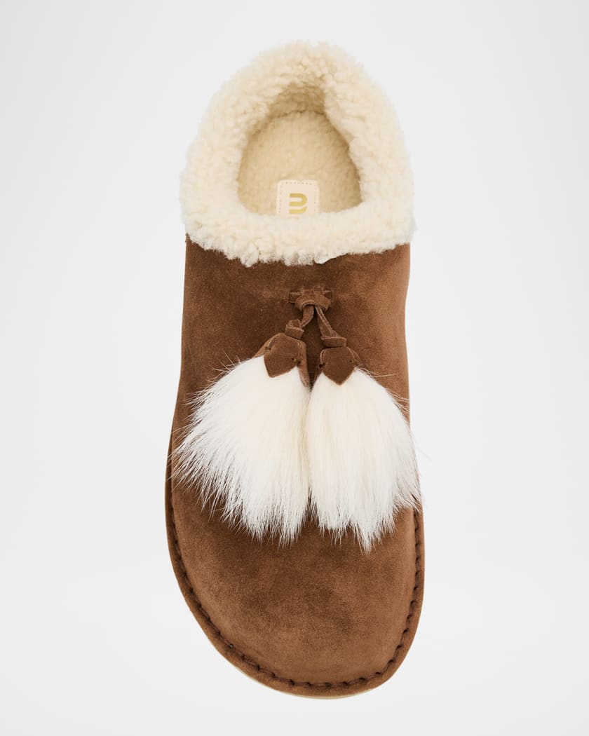 Suede Shearling-Lined Booties with Fur Tassels