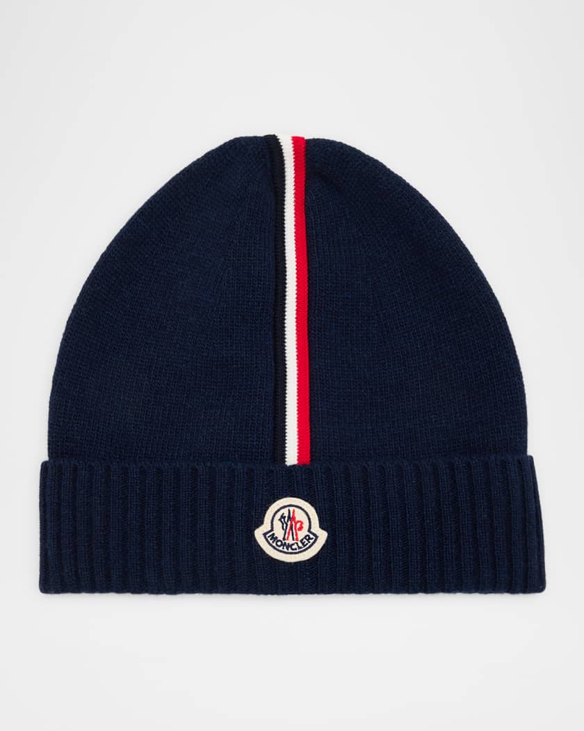 【送料&関税込】Moncler Black Wool Beanie With Logo Patch Moncler Boy's Logo Patch Knit Beanie | Neiman Marcus