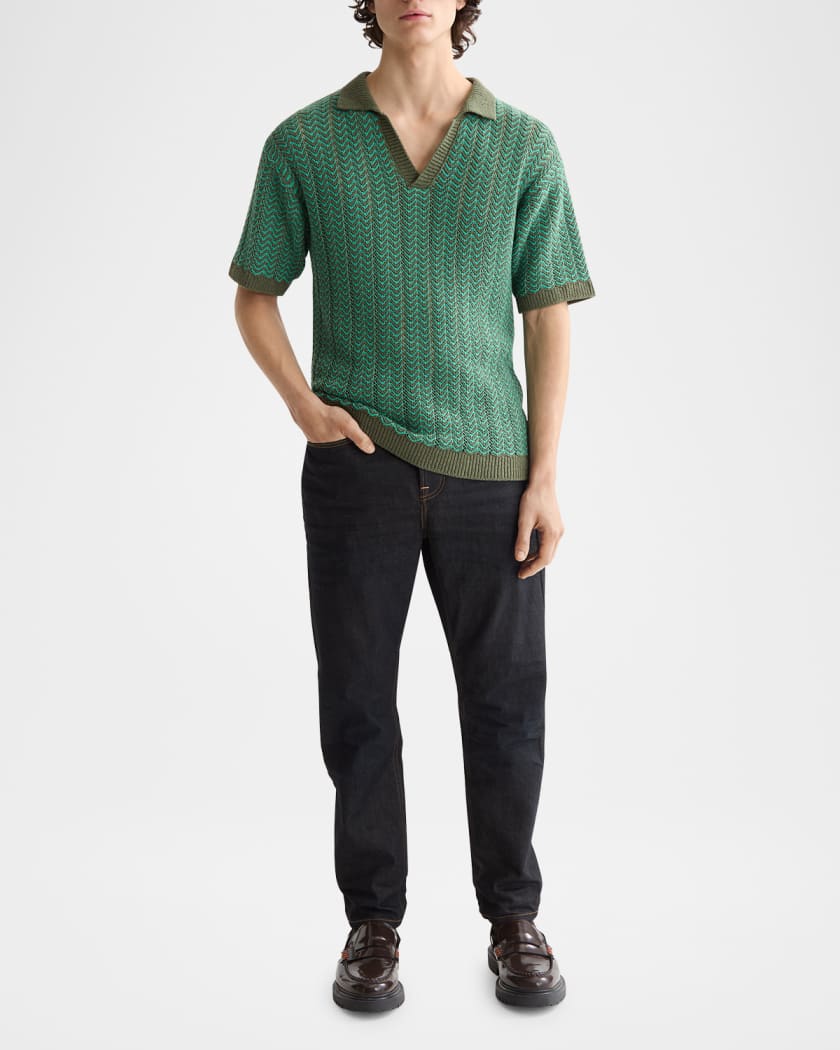 Men's Johnny Collar Chevron Knit Polo Shirt