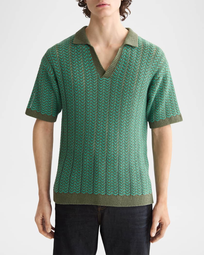 Men's Johnny Collar Chevron Knit Polo Shirt