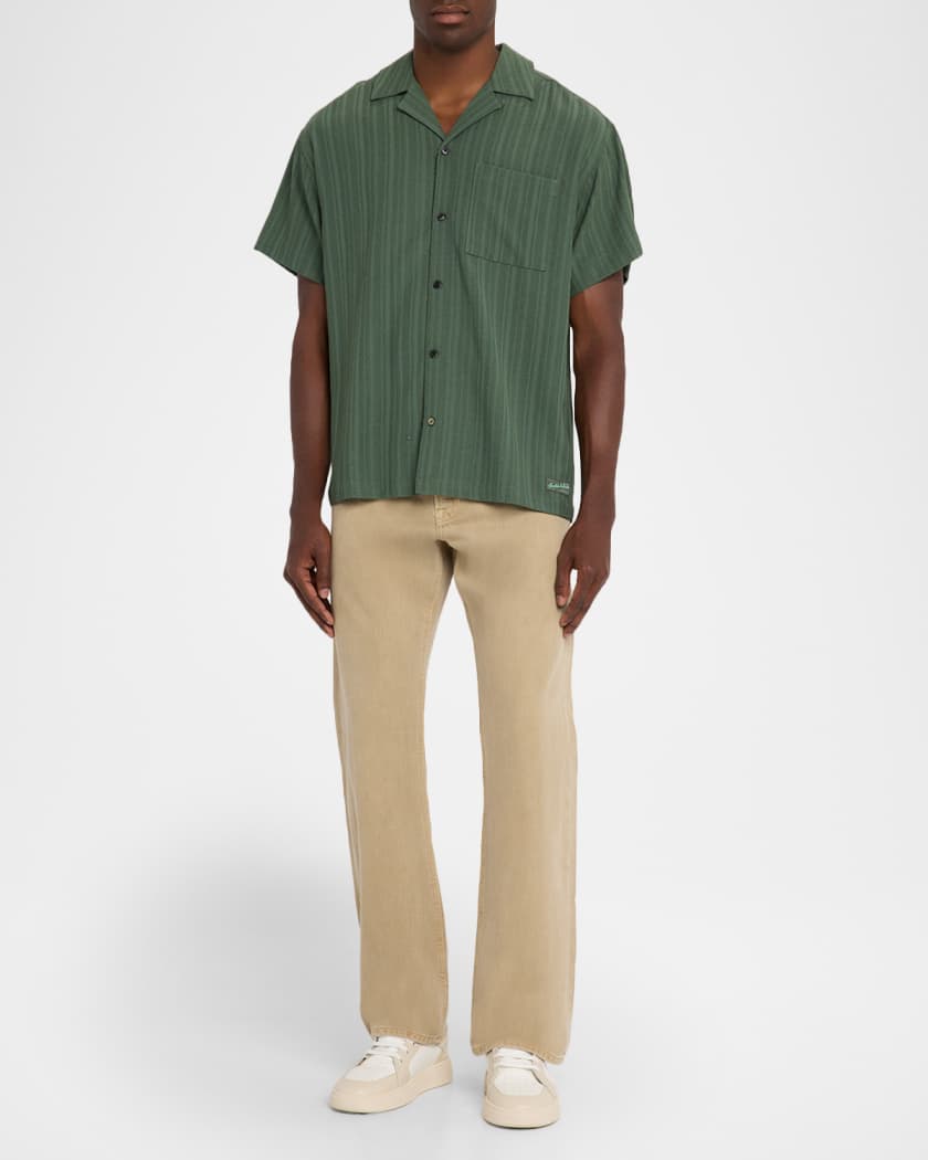 Men's Textured Stripe Pocket Short-Sleeve Shirt