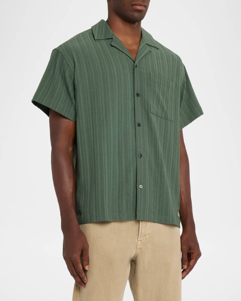 Men's Textured Stripe Pocket Short-Sleeve Shirt