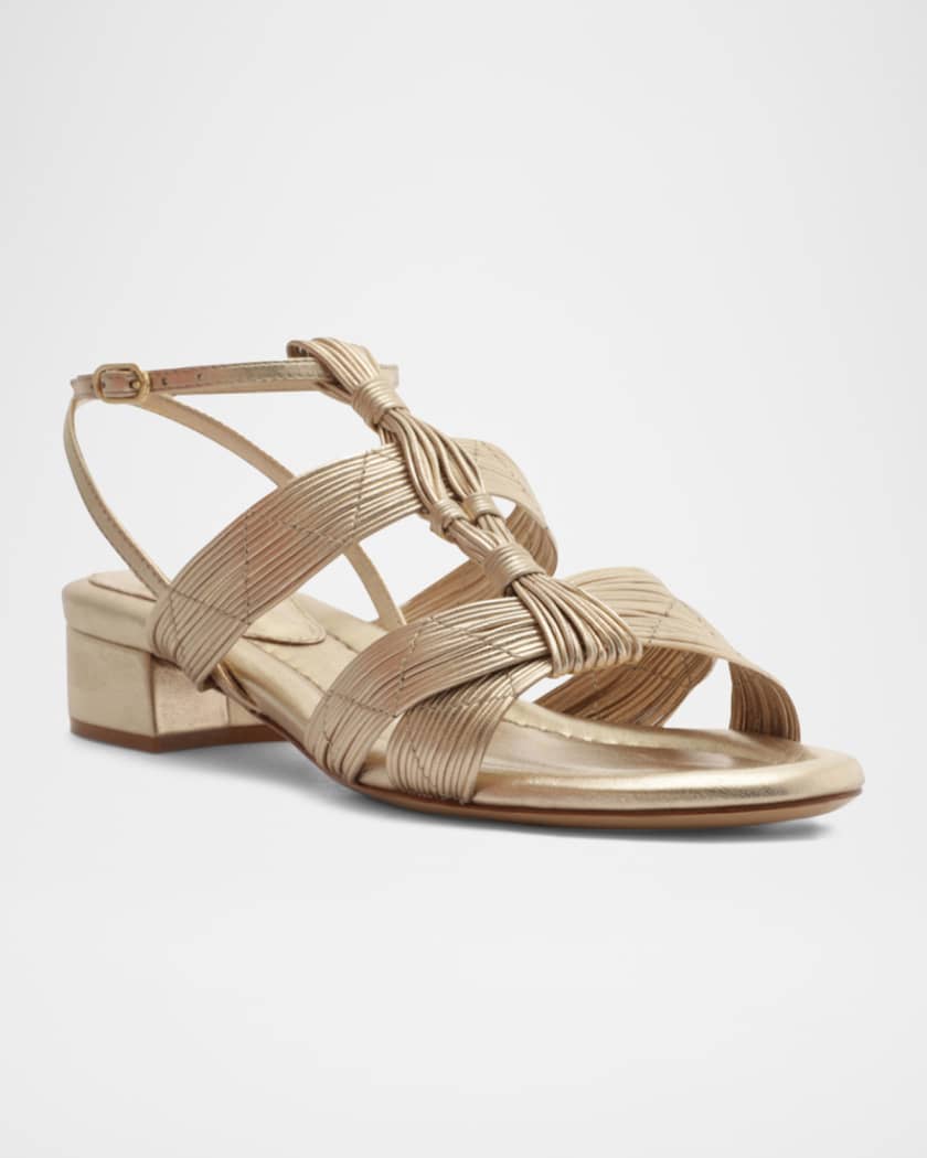Olga Metallic Leather Block-Heel Strappy Sandals