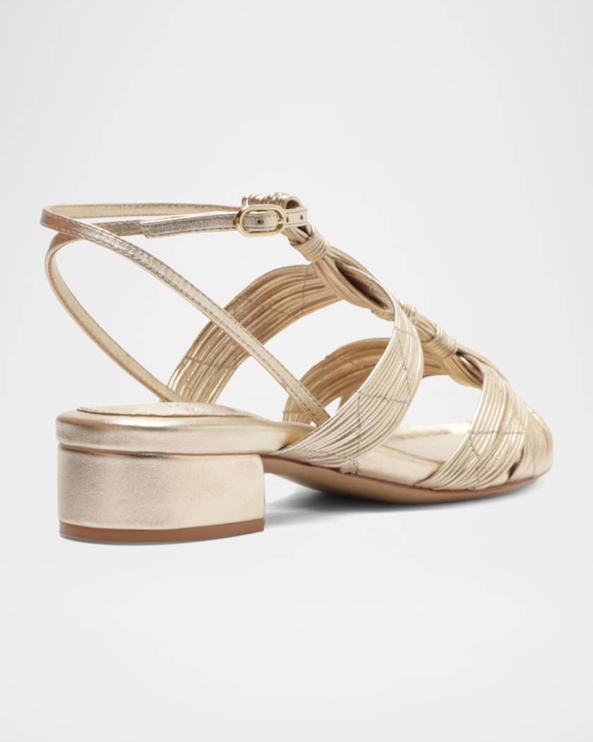 Olga Metallic Leather Block-Heel Strappy Sandals