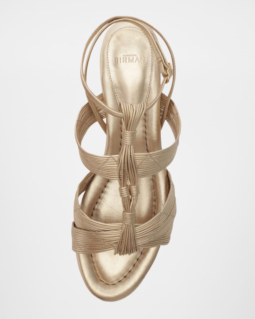 Olga Metallic Leather Block-Heel Strappy Sandals