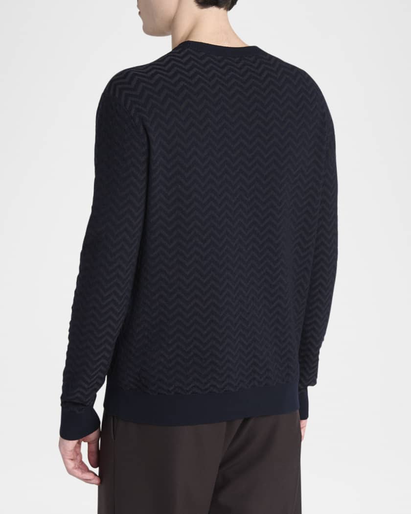 Giorgio Armani Men's Chevron Wool-Stretch Crewneck Sweater