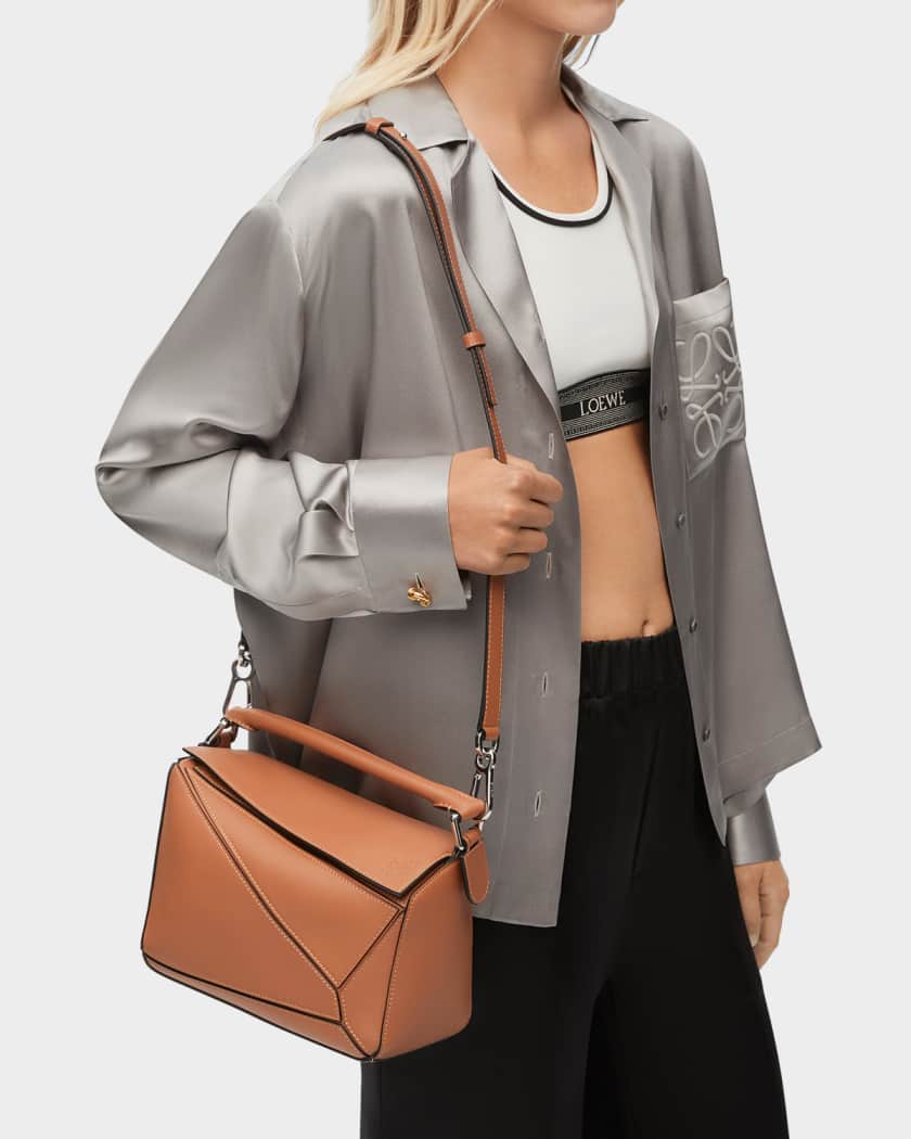 Puzzle Edge Small Shoulder Bag in Calfskin Leather