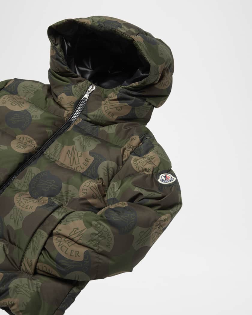 Boy's Escer Camo Logo-Print Puffer Jacket