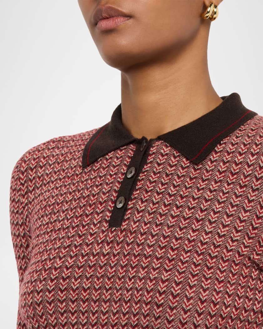 Chevron Cashmere Long-Sleeve Shrunken Polo