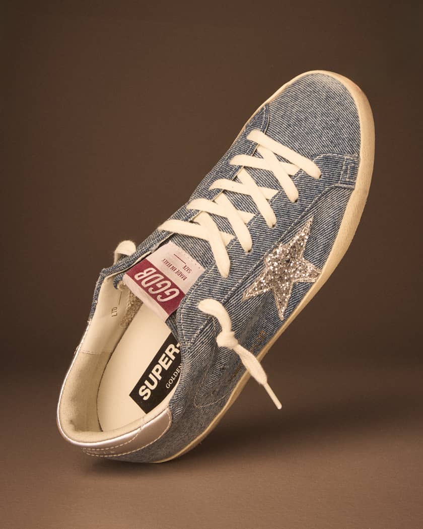 Golden Goose Superstar Denim Glitter-Star Low-Top Sneakers