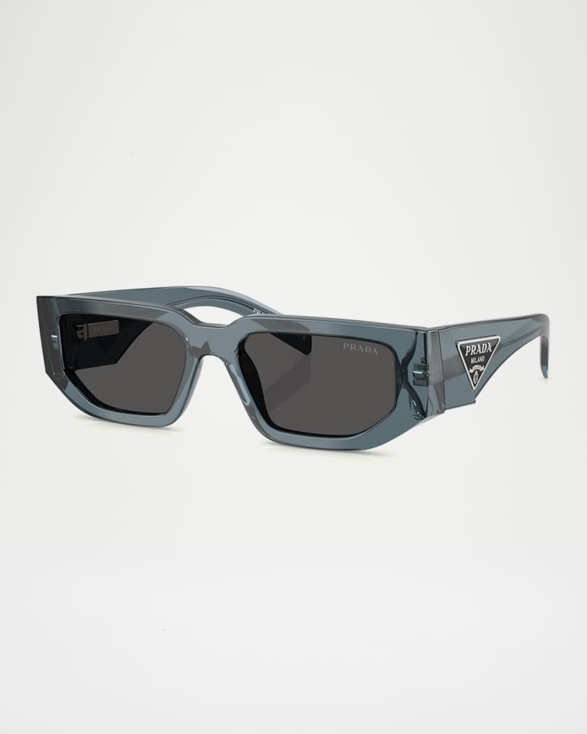 Men's 0PR 09ZSF Acetate and Plastic Rectangle Sunglasses
