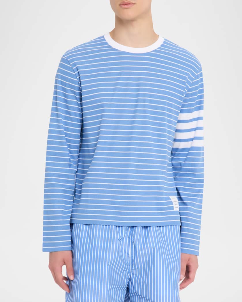 Tシャツ・カットソー THOM BROWNE Men T-shirt Blue MJS218AJ0084 415 Thom Browne Men's Cotton 4-Bar Stripe Sleeve T-Shirt