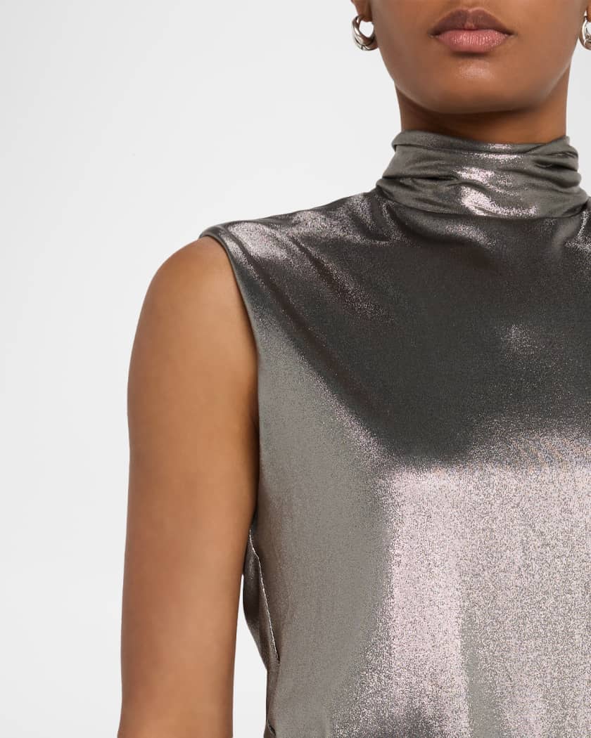 Draped Metallic Turtleneck Top