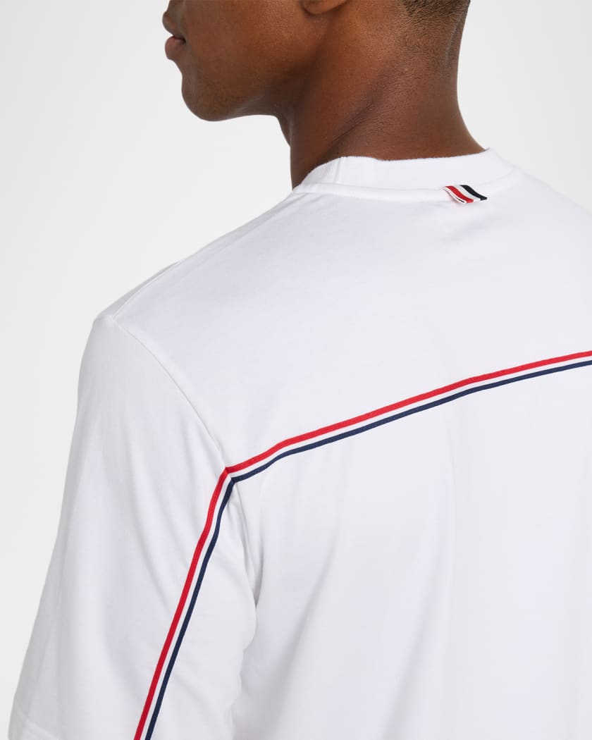 【送料&関税込】Thom Browne Crewneck T-shirt Thom Browne Men's Cotton Stripe-Trim Crewneck T-Shirt