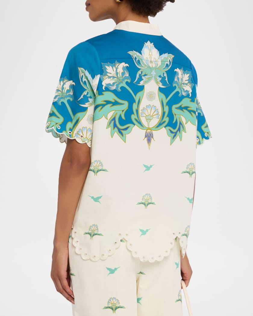 Cortez Scalloped Floral-Print Cotton Shirt