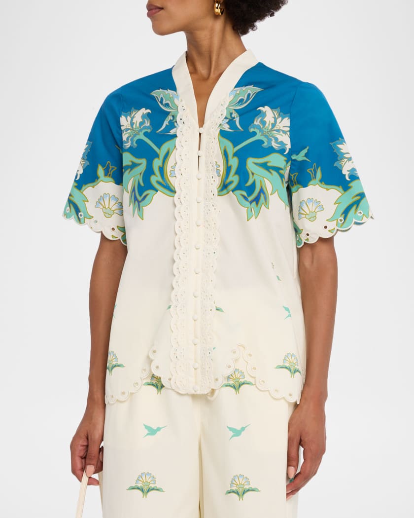 Cortez Scalloped Floral-Print Cotton Shirt