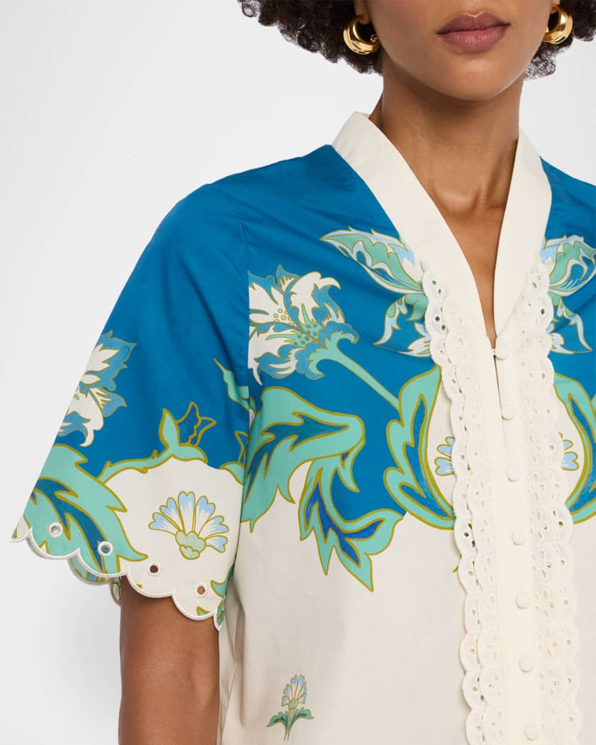 Cortez Scalloped Floral-Print Cotton Shirt