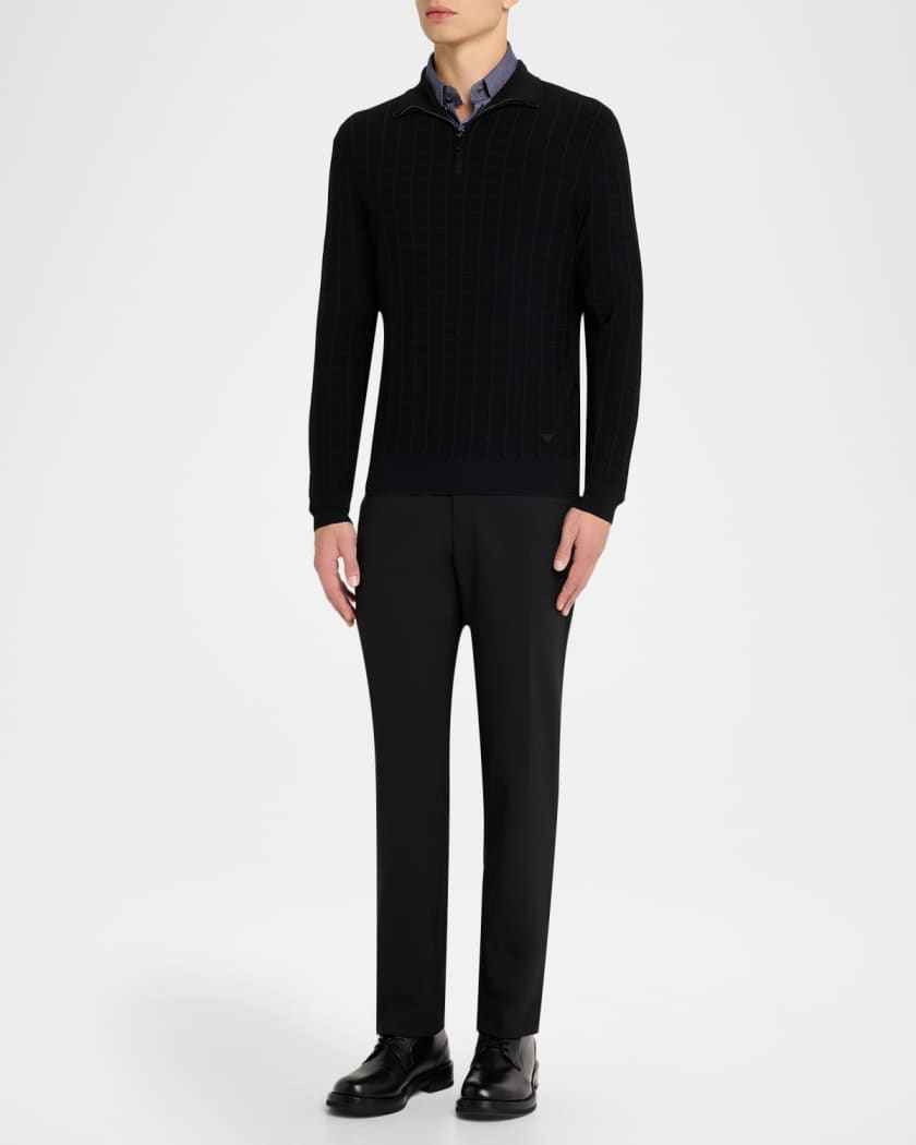Emporio Armani Men's Grid Check Jacquard Quarter-Zip Sweater