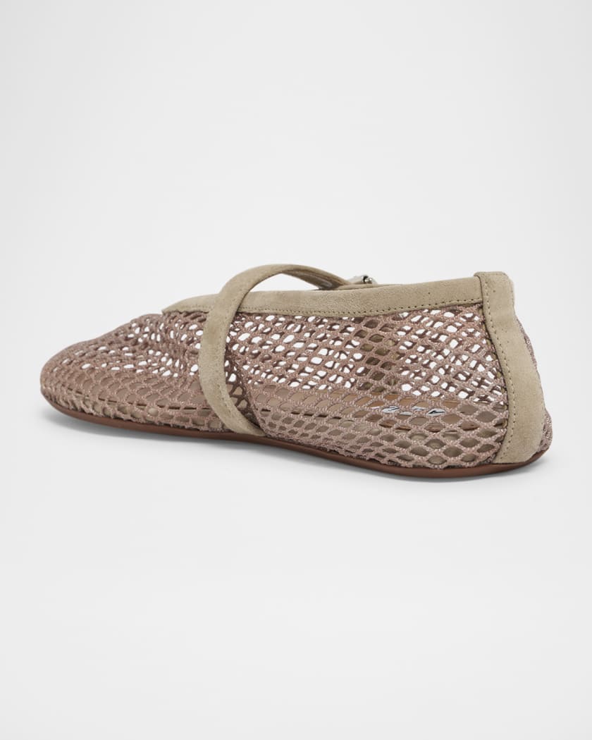 Mesh Mary Jane Suede Ballerina Flats