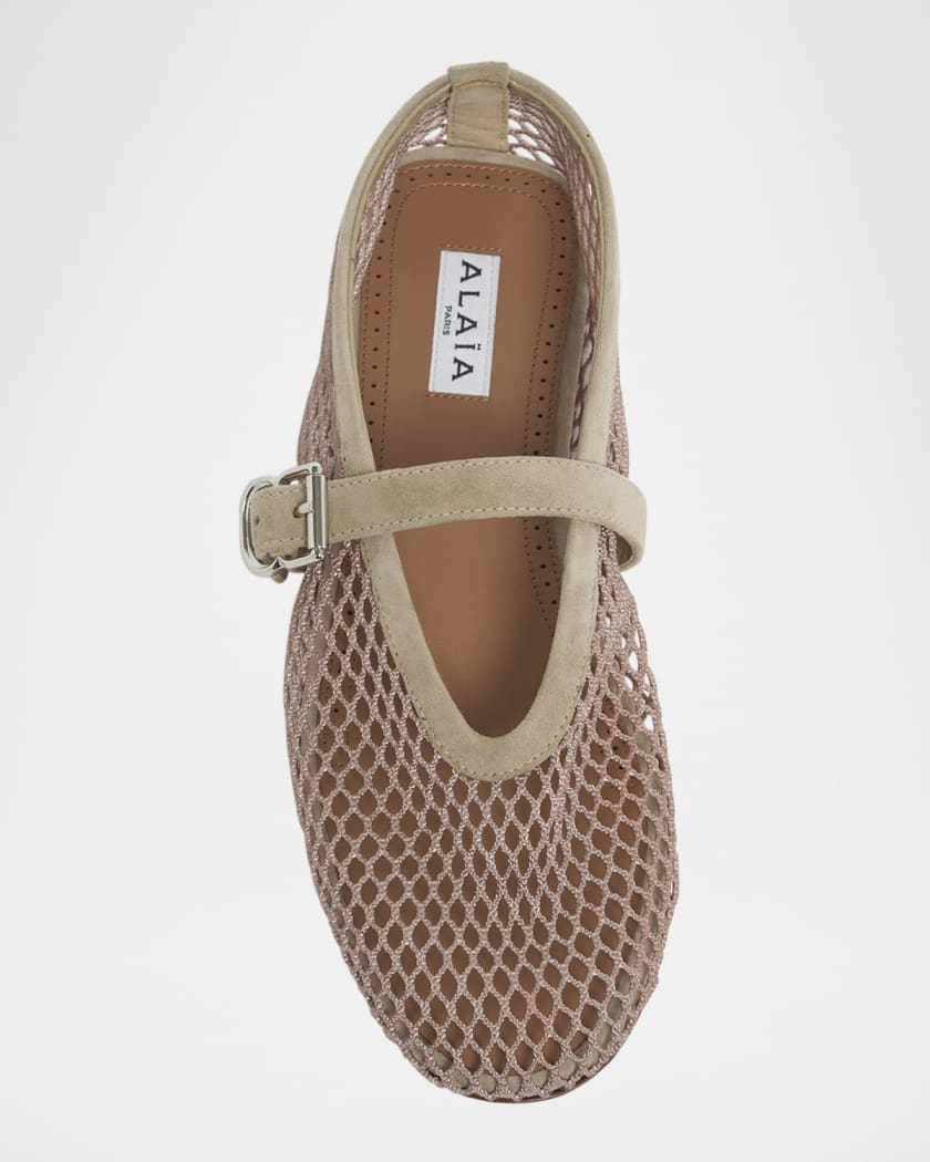 Mesh Mary Jane Suede Ballerina Flats