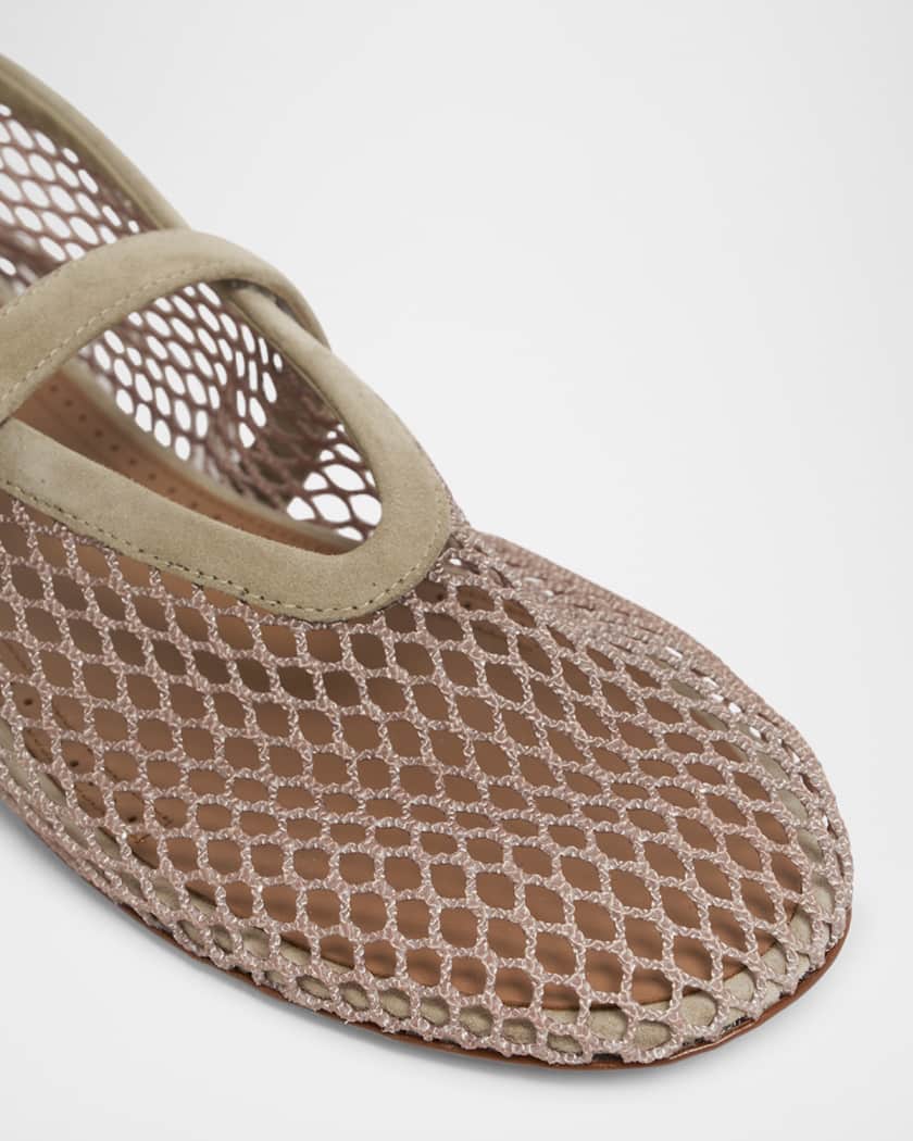 Mesh Mary Jane Suede Ballerina Flats