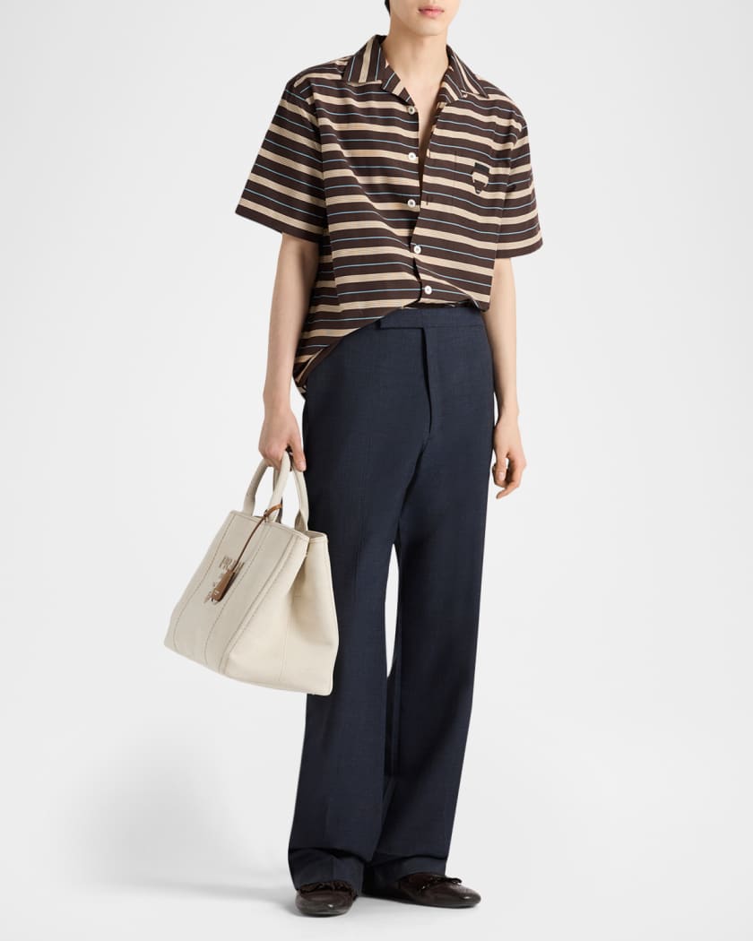 Men's Cotton and Silk Stripe Short-Sleeve Shirt
