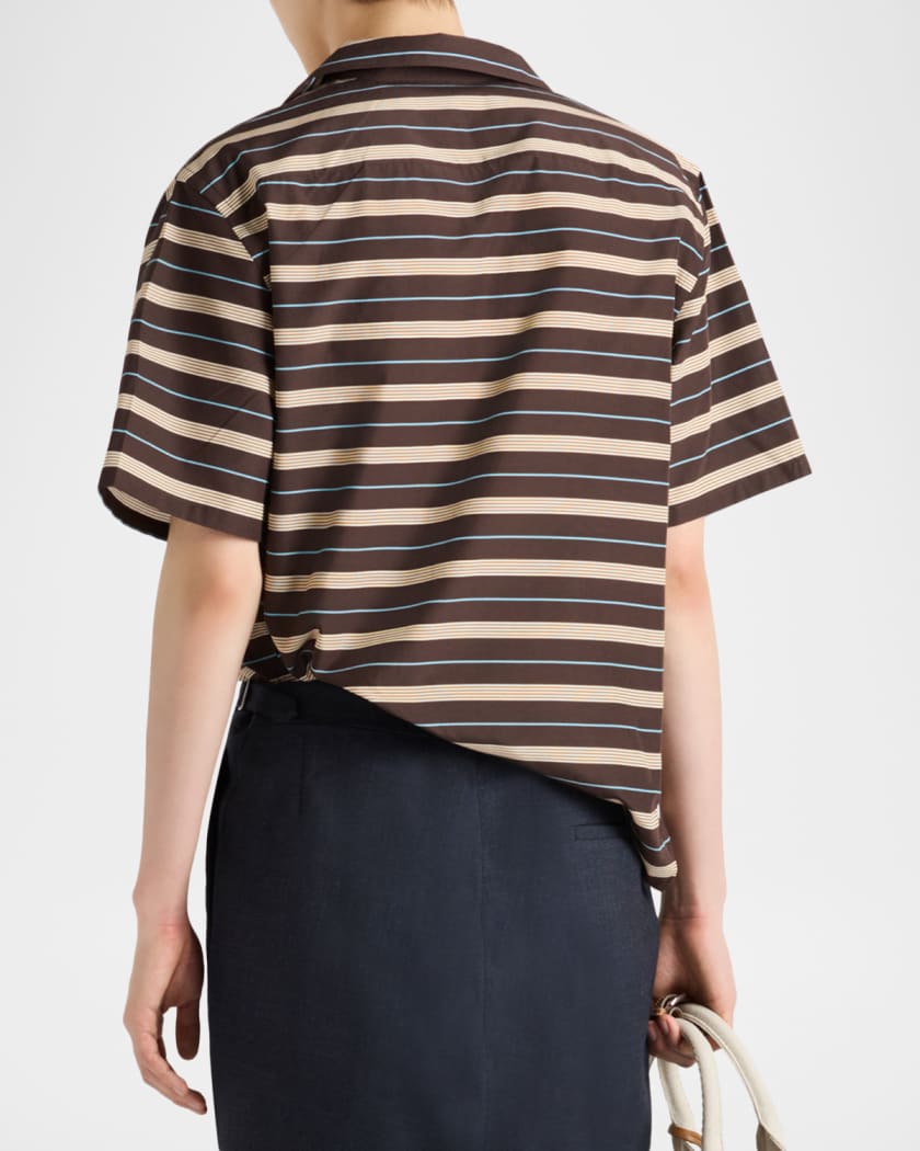 Men's Cotton and Silk Stripe Short-Sleeve Shirt