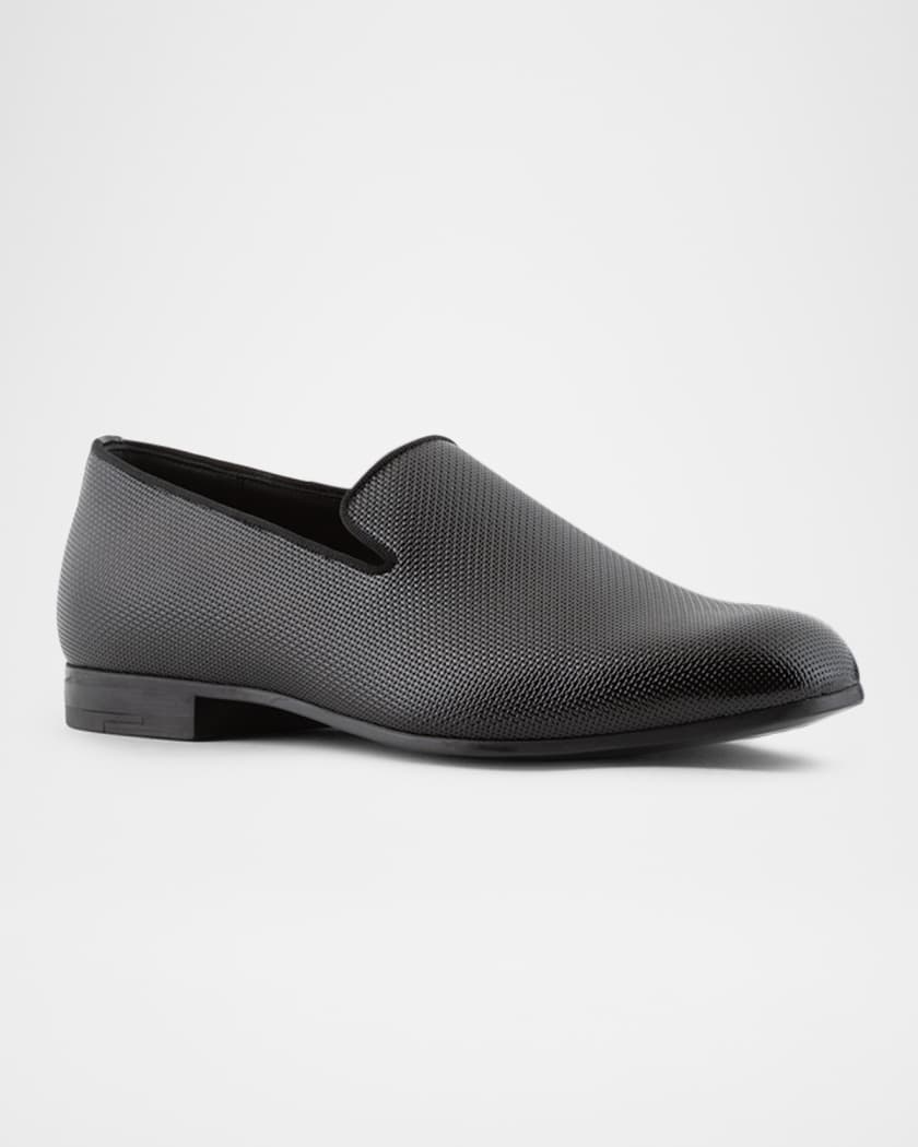Men's Textured Leather Grosgrain-Trim Loafers